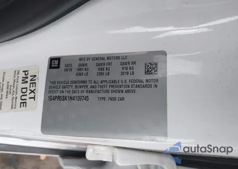 2017 Buick Verano Sport Touring from USA, damaged, VIN 1G4PR5SK1H4109745